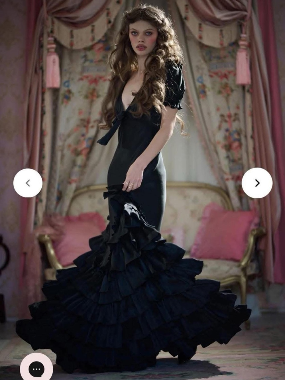 Selkie Raven Gatsby slip dress Black Ruffled V-Neck Maxi Dress - Picture 3 of 4